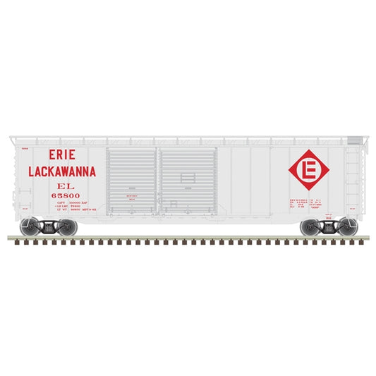 Atlas Model Railroad 20006576 HO Scale Postwar 50' Double-Door Boxcar - Ready to Run - Master(R) -- Erie Lackawanna 65725 (gray, maroon)