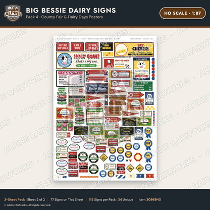 Alpine Railworks 30969HO HO Scale Roadside Signs - Giant Cow Dairy