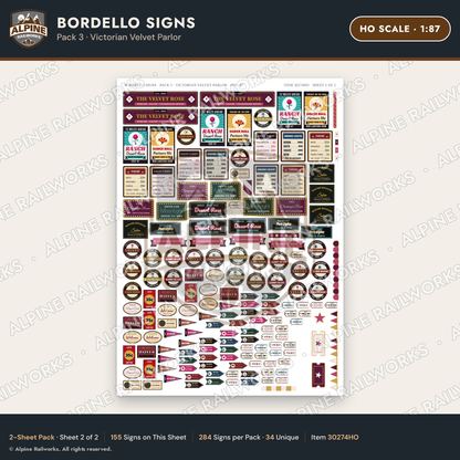 Alpine Railworks 30274HO HO Scale Bordello Signs