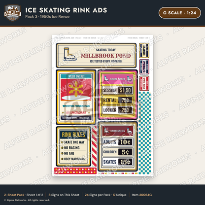 Alpine Railworks 30064G G Scale Ice Skating Rink Ads - 1950s Ice Revue