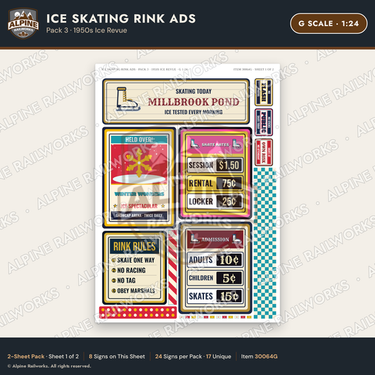 Alpine Railworks 30064G G Scale Ice Skating Rink Ads - 1950s Ice Revue