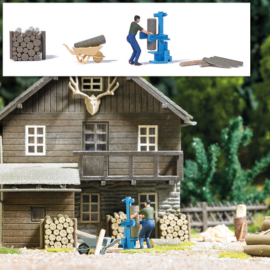 Busch 7808 HO Scale Log Splitter with Figure Action Set