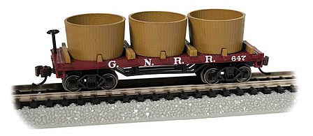 Bachmann 15555 N Scale Old-Time Wood Tank Car with 3 Tanks - Ready to Run -- Great Northern (Boxcar Red)