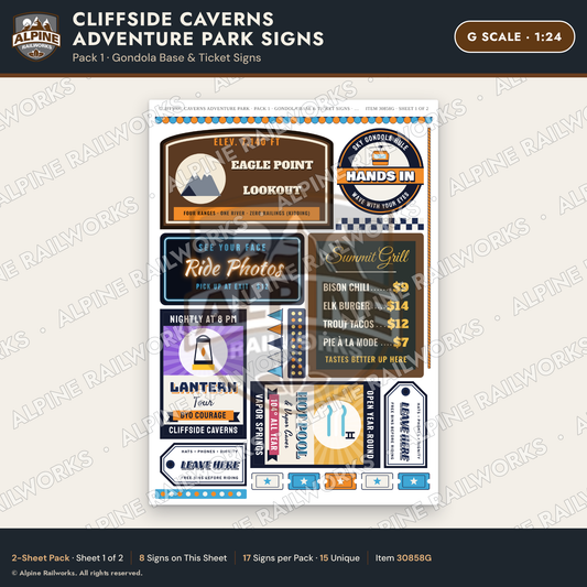 Alpine Railworks 30858G G Scale Roadside Signs - Cave Adventure Park