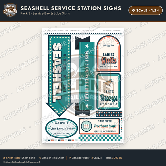 Alpine Railworks 30938G G Scale Roadside Signs - Seashell Gas Station