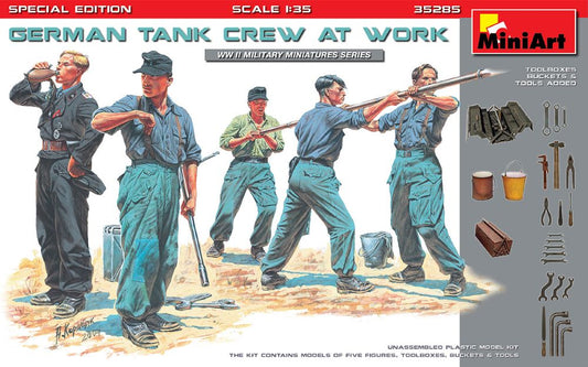 Miniart Models 35285 1/35 WWII German Tank Crew at Work (5) w/Tools & Boxes (Spe