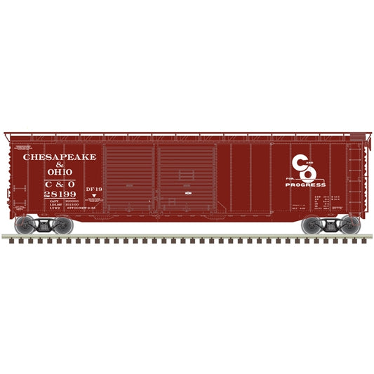 Atlas Model Railroad 20006574 HO Scale Postwar 50' Double-Door Boxcar - Ready to Run - Master(R) -- Chesapeake & Ohio 28138 (Boxcar Red, white)