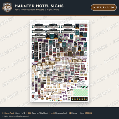 Alpine Railworks 30688N N Scale Haunted Hotel Signs