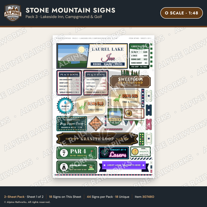 Alpine Railworks 30748O O Scale Tourist Signs - Stone Mountain