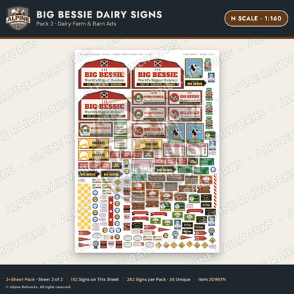 Alpine Railworks 30967N N Scale Roadside Signs - Giant Cow Dairy