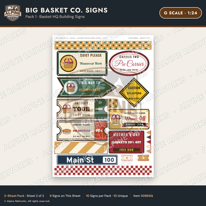 Alpine Railworks 30894G G Scale Roadside Signs - Basket Building