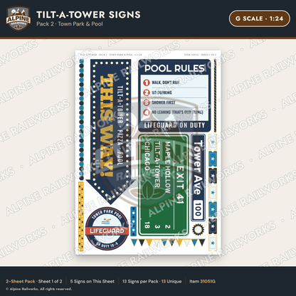 Alpine Railworks 31051G G Scale Roadside Signs - Leaning Tower
