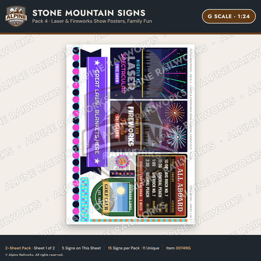 Alpine Railworks 30749G G Scale Tourist Signs - Stone Mountain - Laser