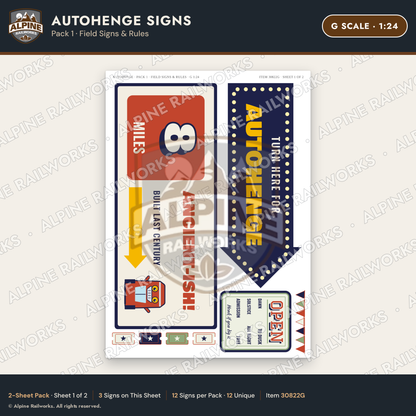 Alpine Railworks 30822G G Scale Roadside Attraction Signs - Car Henge