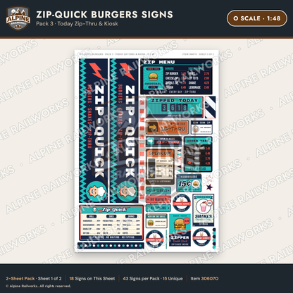 Alpine Railworks 30607O O Scale Fast Food Signs - Burger Stand