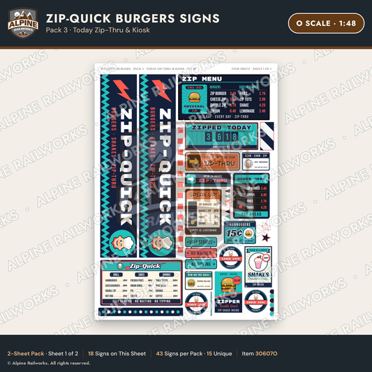 Alpine Railworks 30607O O Scale Fast Food Signs - Burger Stand