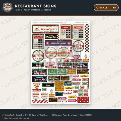 Alpine Railworks 30033O O Scale Restaurant Signs - Italian Trattoria