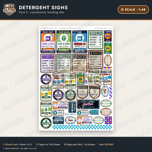 Alpine Railworks 30336O O Scale Detergent Signs