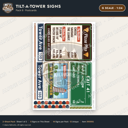 Alpine Railworks 31055G G Scale Roadside Signs - Leaning Tower