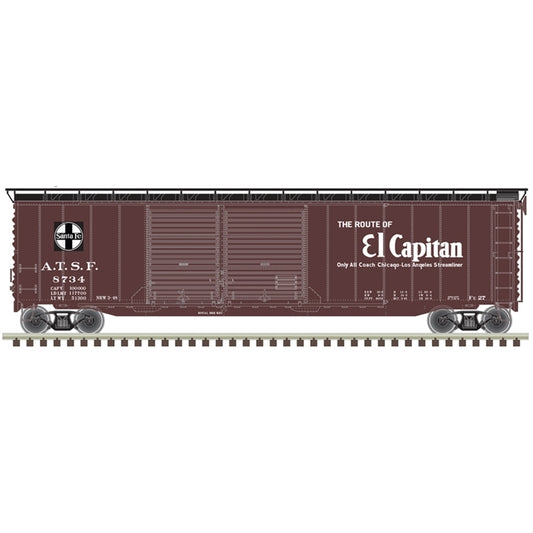 Atlas Model Railroad 20006591 HO Scale Postwar 50' Double-Door Boxcar - Ready to Run - Master(R) -- Santa Fe 8734 (Boxcar Red, black, white, El Capitan)