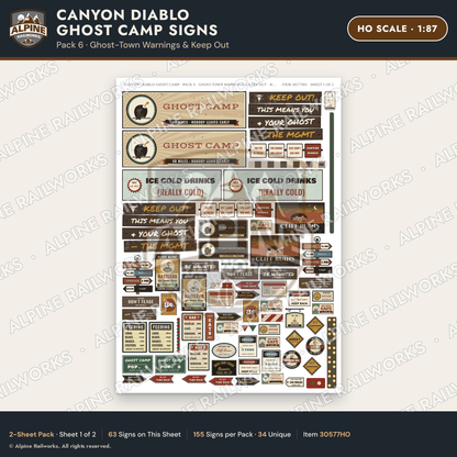 Alpine Railworks 30577HO HO Scale Roadside Signs - Desert Ghost Town