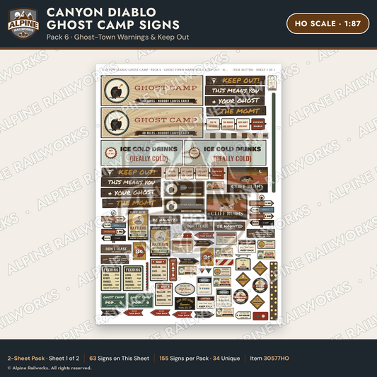 Alpine Railworks 30577HO HO Scale Roadside Signs - Desert Ghost Town