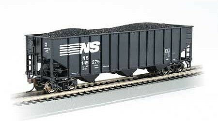 Bachmann 18740 HO Scale Bethlehem Steel 3-Bay 100-Ton Open Hopper - Ready to Run - Silver Series(R) -- Norfolk Southern 145275 (black, white)