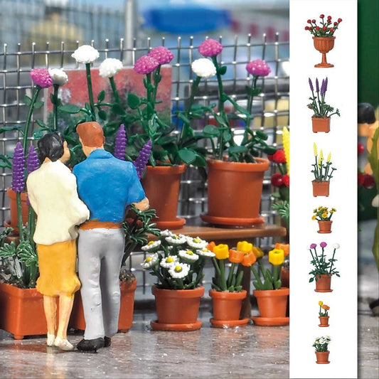 Busch 1209 HO Scale Flower Pots with Flowers Kit, pkg(20)