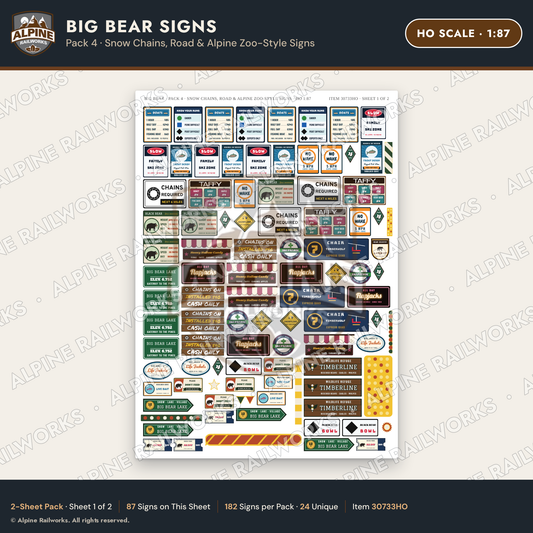 Alpine Railworks 30733HO HO Scale Tourist Signs - Big Bear Lake