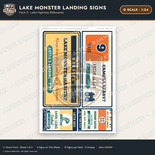 Alpine Railworks 31108G G Scale Roadside Signs - Lake Monster