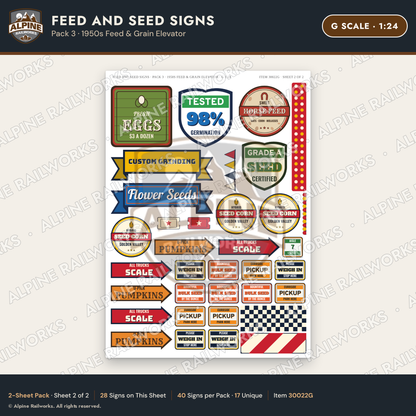 Alpine Railworks 30022G G Scale Feed and Seed Signs - 1950s Feed
