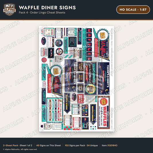 Alpine Railworks 31209HO HO Scale Waffle Diner Signs - Order Lingo