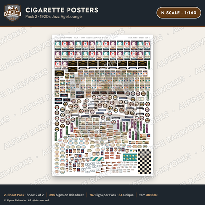 Alpine Railworks 30183N N Scale Cigarette Posters - Jazz Age Lounge