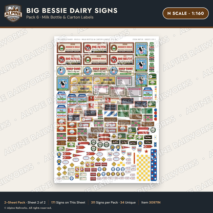 Alpine Railworks 30971N N Scale Roadside Signs - Giant Cow Dairy