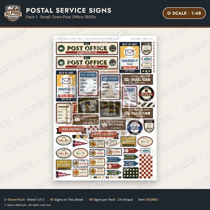 Alpine Railworks 30296O O Scale Postal Service Signs