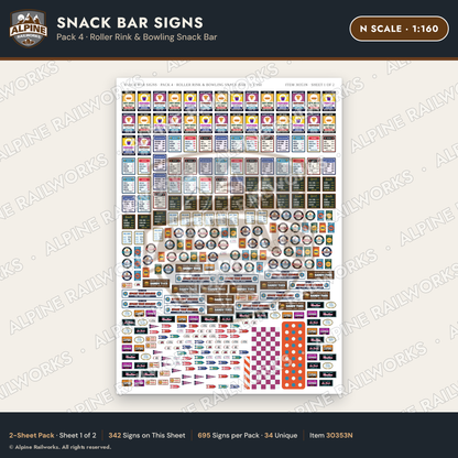Alpine Railworks 30353N N Scale Snack Bar Signs - Roller Rink