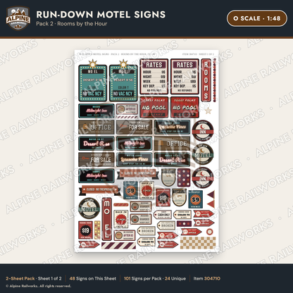 Alpine Railworks 30471O O Scale Run-Down Motel Signs