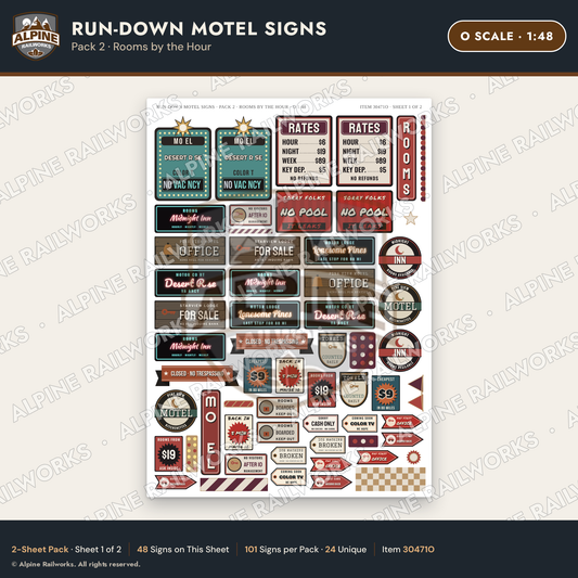 Alpine Railworks 30471O O Scale Run-Down Motel Signs