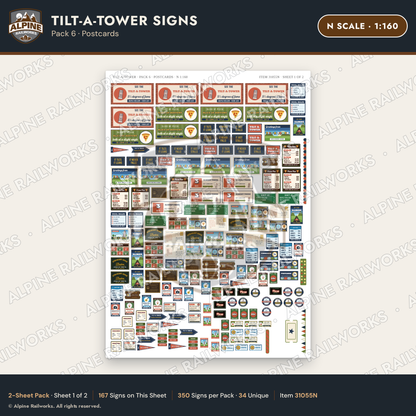 Alpine Railworks 31055N N Scale Roadside Signs - Leaning Tower