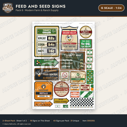 Alpine Railworks 30025G G Scale Feed and Seed Signs - Modern Farm