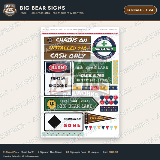 Alpine Railworks 30730G G Scale Tourist Signs - Big Bear Lake - Lifts