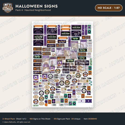 Alpine Railworks 30365HO HO Scale Halloween Signs