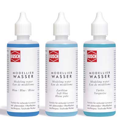 Busch 7581 A Scale Modeling Water Color Set -- 1 Each: Turquoise, Blue, Light Bl