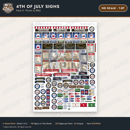 Alpine Railworks 30370HO HO Scale 4th of July Signs - Picnic & BBQ