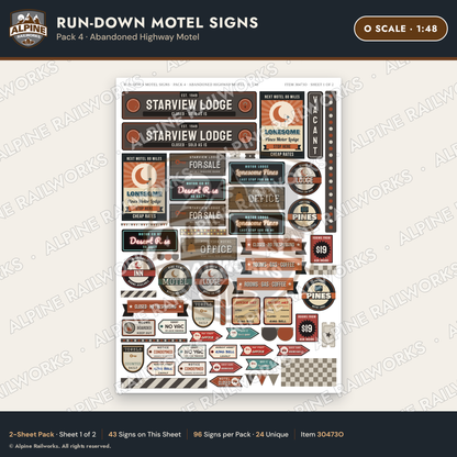 Alpine Railworks 30473O O Scale Run-Down Motel Signs
