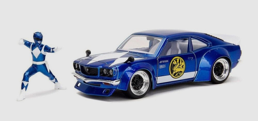 Jada 34389 1/24 Power Rangers 1974 Mazda RX3 Car w/Blue Ranger Figure