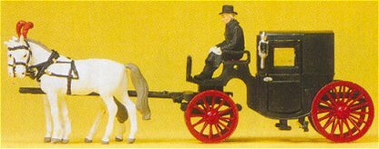 Preiser 30452 HO Scale Horse-Drawn Wagon Closed Taxi w/Three Figures