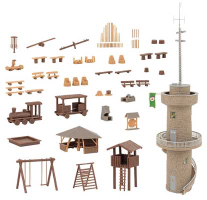 Faller 190036 HO Scale Adventure Playground Set -- Kit - Observation Tower, Kios