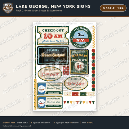 Alpine Railworks 31327G G Scale Lake George NY Signs - Shops