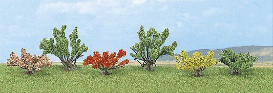 Busch 6055 Bushes, Green and Flowering Assorted, pkg(6)